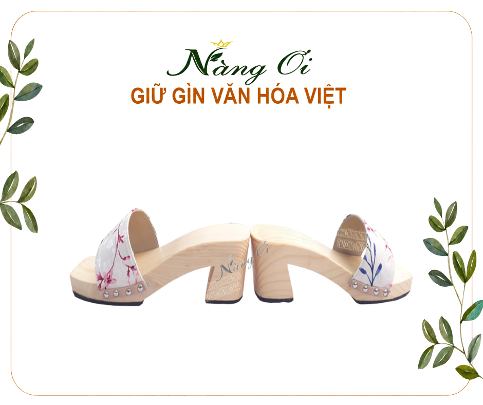 guốc gỗ nữ cao 5cm được chế tác từ gỗ thông